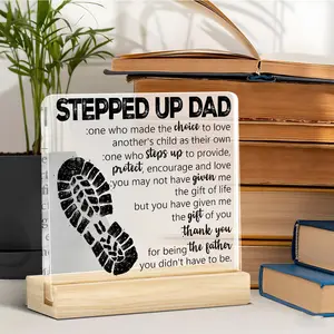 Sentimental Thank You Stepdad Gift Acrylic Decorative Plaque Desk Sign for Home Office Decor, Meaningful Stepped Up Dad Present for Father’s Day Birthday Christmas