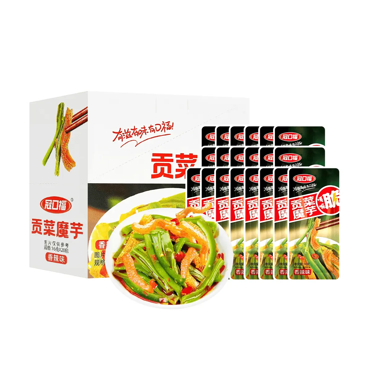 Guankoufu Spicy Konjac & Dried Turnip Snack - 20 Packs, 320g | Low Calorie, Double Crispy, Healthy & Delicious Instant Food