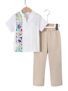 Toddler Kid Boys Ethnic Floral Print Short Sleeve Shirt & Pants 2Pcs Spring Fall Clothing Set From 4-7Y,Ready Stock 42510071