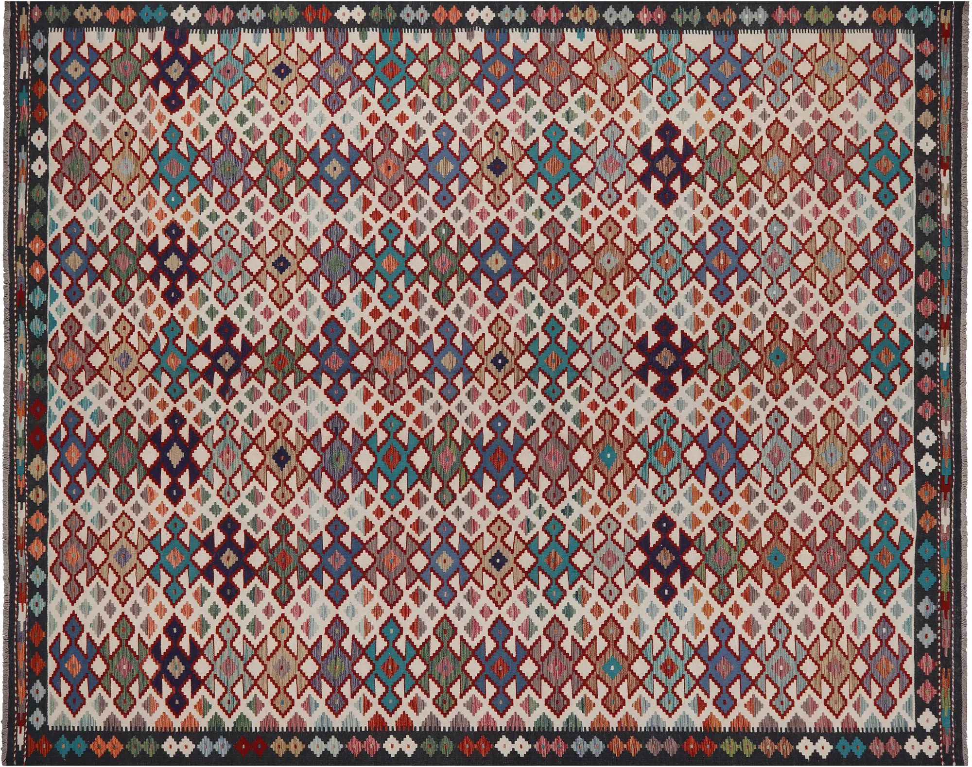 SUPER SALE 10' 2" X 12' 8" Reversible Kilim Flat Weave Wool On Wool Rug - Q24263