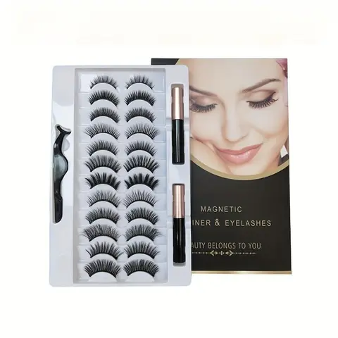 12 Pairs Magnetic Eyeliner & False Eyelashes, Natural Simulation Curly Magnetic Eyelashes, Natural Curling Strip Lashes, Soft and Curl Fake Lashes for Women, Synthetic Fiber Eyelashes, Magnetic Eyelash Set