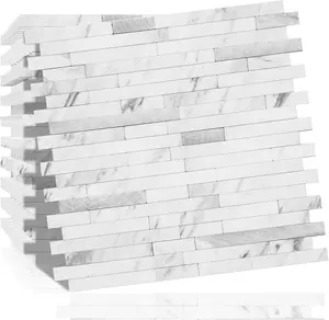 10-Sheet Peel and Stick Backsplash Tile, Faux White Marble Look PVC Mixed Stick on Backsplash Tiles for and, 9.4 sq.ft