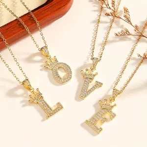 Crown Initial Letter Pendant Necklace Personalized Jewelry Gift For Women