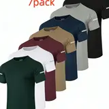 7PCS Men's Print Reflective Stripe  Sports T-Shirts, Quick Drying Breathable Round Neck T-shirt,Casual Tops for Workout Running, Gym Tees, Men's Sportswear for Summer  Running Shirts, Moisture-Wicking T-Shirts, Gym Workout Short Sleeve Shirts