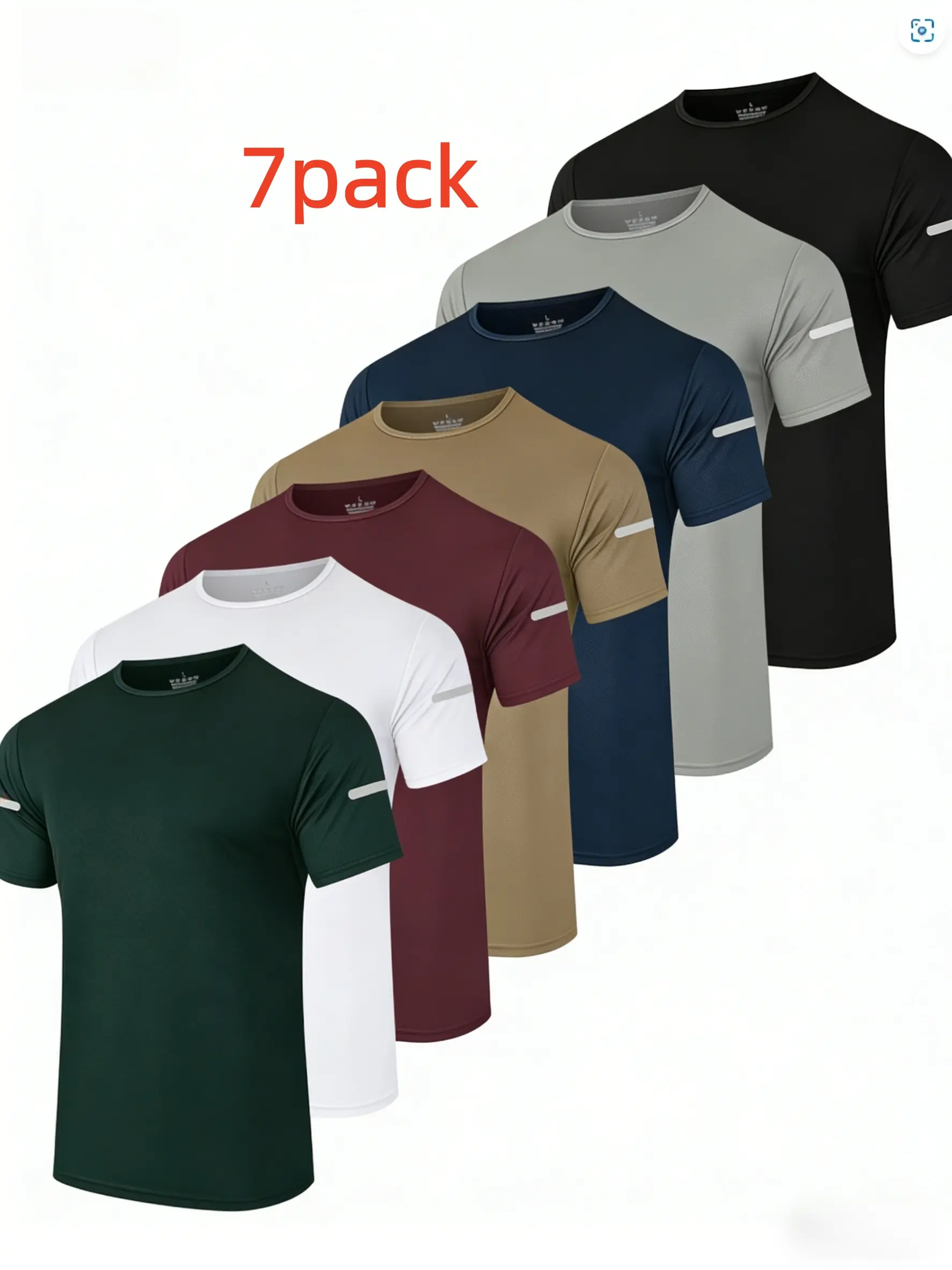 7PCS Men's Print Reflective Stripe  Sports T-Shirts, Quick Drying Breathable Round Neck T-shirt,Casual Tops for Workout Running, Gym Tees, Men's Sportswear for Summer  Running Shirts, Moisture-Wicking T-Shirts, Gym Workout Short Sleeve Shirts