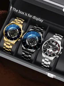 Men's Business Fashion Round Dial Analog Quartz Watch, Casual Wristwatch Set, Fashion Watch for Party, Daily Clothing Decor, Trendy All-match & Exquisite Watch for Birthday Gift with Box