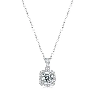 [TW] 1 Carat VVS1 D Color 925 Sterling Silver Synthetic Moissanite Necklace 16 inches with a 2 inches extension adjustable chain Gift For Women Birthday For New Year (P10875)