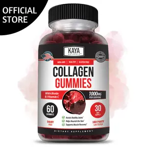 Kaya Naturals Collagen Gummies for Men & Women Supplement   - 1000mg of Hydrolyzed Collagen, Vitamin C, Selenium & Biotin, Strawberry Flavor - 60 Count Gummies