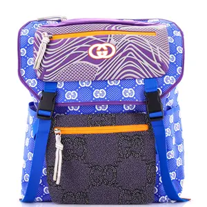 Pre-owned GUCCI Fabric Backpacks Panelled Double Buckle Backpack GG Jacquard Nylon and Rubber Large by Rebag