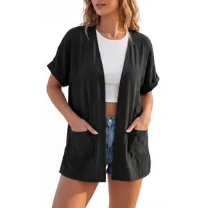 GRECERELLE Short Sleeve Cardigan for Women Lightweight Summer with Pockets Open Front Casual Beach Cover Ups 2026