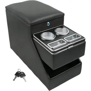 Center Console Organizer for Minivans, SUVs & Middle Van Seats - Floor-Mounted Lockable Storage Box with Dual Cup Holders, Ideal for  Interior
