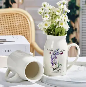 Personalized Birth Month Flowers Mom With Kids Names Flower Vase, Mother's Day Gifts, Custom Gifts For Mom, Mum Gifts Flower Vase Ceramic Decor Curve Light levitatingplant Ornaments