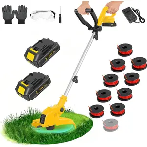 21V Cordless String Trimmer, 2.5Ah   with  Charger, 12'' Grass  with Auto Line Feed, 2-in-1 Grass Trimmer&Edger Lawn Tool with 10 count Lines for Yard, Garden-Yellow