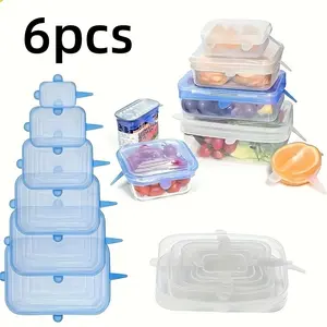 6pcs Silicone Food Storage Lids Set, Stretch Bowl Lid Cup Cover, Refrigerator Microwave Seal, Kitchen Tool, Reusable & Durable