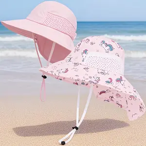 KHB26 Toddler Sun Hat Baby Beach Hat Summer UPF 50+ Protection Caps for Boys Girls Wide Brim Neck Flap Outdoor Play Hats
