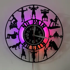 Fitness Theme Wall Clock with Gym Icons, Silent No-Ticking Vinyl Record Clock, Ideal for Home Gyms, Living Room, Weightlifting Rooms