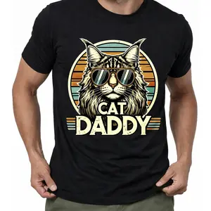 Summer t Shirts EWHCat Daddy Cool Maine Coon Cat Father's Day Retro Cat Dad T-Shirt Soft Classic