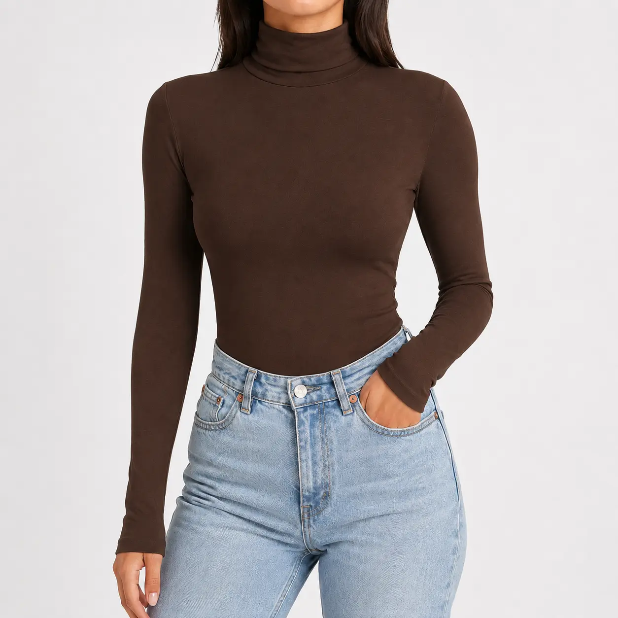 SHAPUM Women's Slim Fit Turtleneck Long Sleeve Top Stretchy Soft Basic Layering Tee Fall Winter Casual Shirt