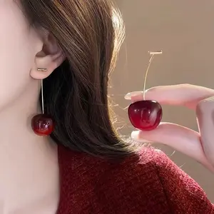 Ankora Red Sweet Cherry Minimalist Stud Earrings, Fashionable Cherry Design, Skin-Brightening Unique Ear Jewelry