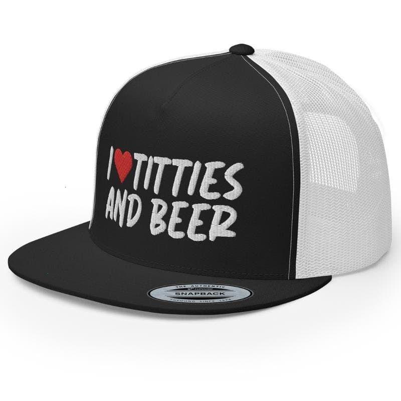 I Love Titt*es and Beer Premium Trucker Hat Flat Bill High Crown Adjustable Funny Cap