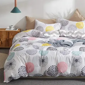 Three-Piece Bedding Set (1 Fitted Sheet + 2 Pillowcases), Colorful Polka Dot Pattern, Zipper Closure, Fits All Sizes, No Core