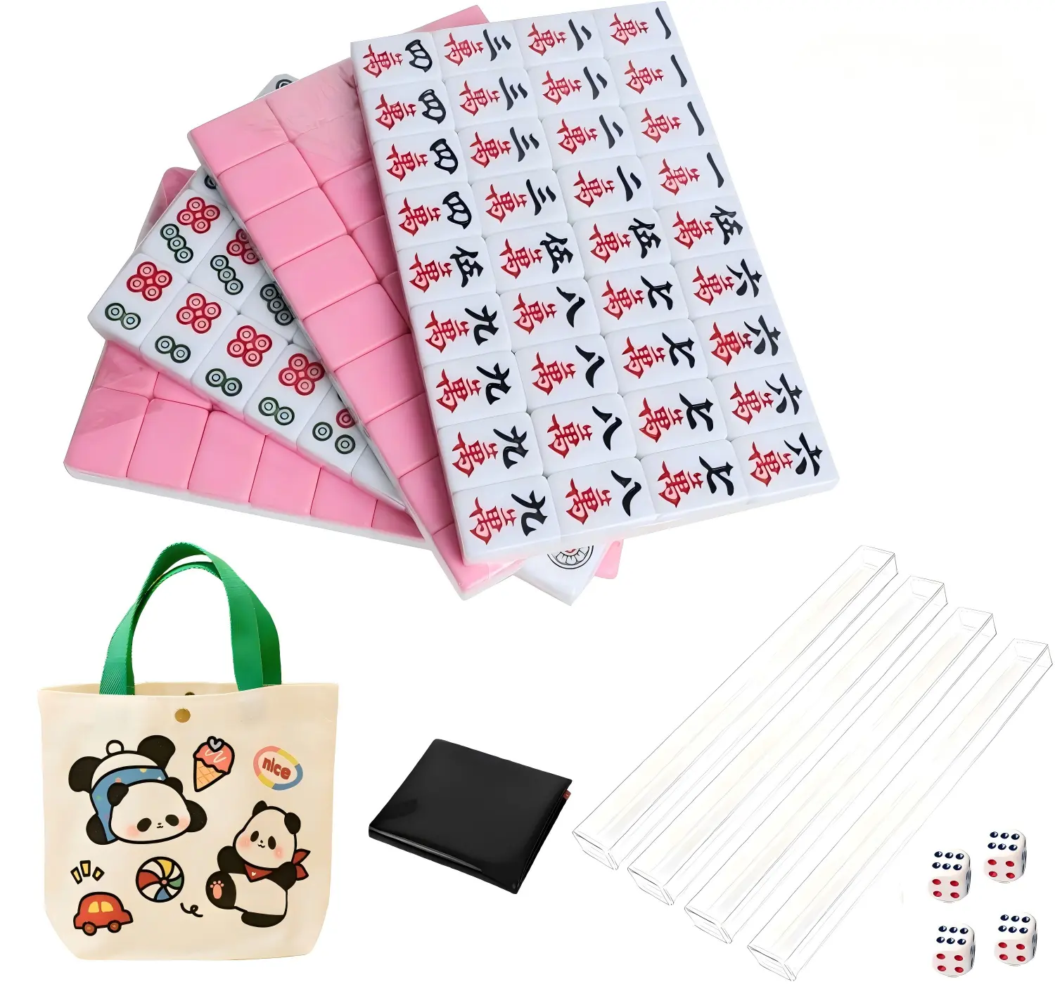 Mini Mahjong Set  Waterproof Majiang 144 Melamine Tiles 0.94"(24MM) with Portable Travel Handbag ,Suitable for party multiplayer games, puzzle combination games and family gatherings.