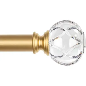 Rods for Windows 66 to 120, 1 Inch Luxury Gold Decorative Curtains Rod Set, Long Drapery Rods With Crystal Netted Texture Ends, 32-120"