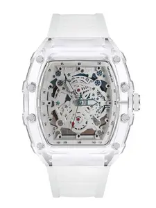 Men's Transparent Quartz Watch, Waterproof Wine Barrel Shape Fashion Wristwatch, Party Gift, Stylish Men's Analog Display, Fashionable Party Watch