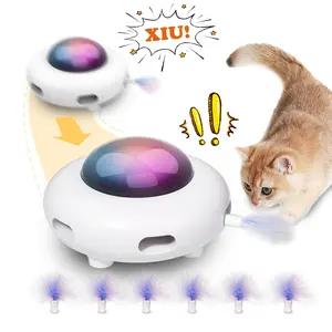 "cat toy，Electric Cat Toys for Moving Concealed Feathers，USB Charge Automatic Kitten Toys,White，Entertainment with 6pcs Feathers -UFO"