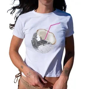 Discoball Tee, Coconut Girl Tee, Funny Disco Ball Shirt, Tropical tee, 2000s graphic Tee Gift