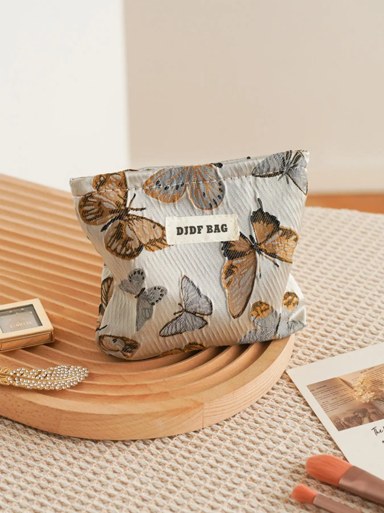 Cute Butterfly Embroidered Makeup Bag, Zipper Portable Travel Cosmetic Storage Bag, Casual Trendy Versatile Travel Makeup Bag for Women & Girls