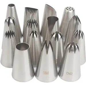 15 count Stainless Steel Flower Piping Tips Set -Grade Baking Tools Cookies, Cupcakes Rose & Wedding Cake Decorating Pastry Nozzles (Medium Size, 1M,6B,etc)