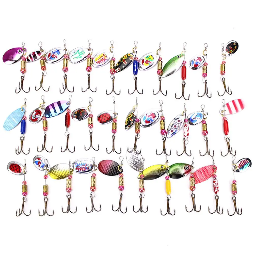 30pcs Vibrant Fishing Spoon Lures Kit - Durable Iron, Colorful Patterns for Bass, Trout, Salmon | Ideal for Freshwater & Saltwater Fishing, Fishing Gear