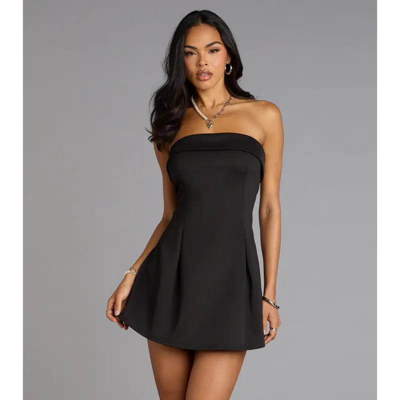 heavenly sent mini dress black heaven strapless white The satin bandeau neckline