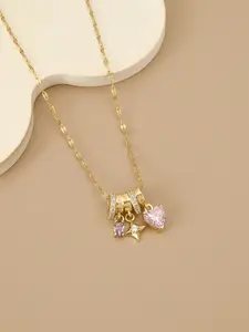 Colorful Cubic Zirconia Heart Four-Point Star Personalized Stainless Steel for Women, Casual Style, All Seasons, Love Heart Necklace