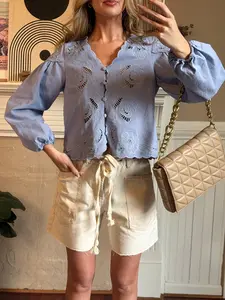 Scalloped Floral Cutout Button Blouse