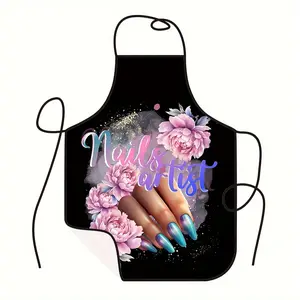 1 fashionable nail art apron - bright red and blue printed design, sleeveless unisex kitchen and beauty salon apron, suitable for beauty salons, baking, and cooking, made of polyester material