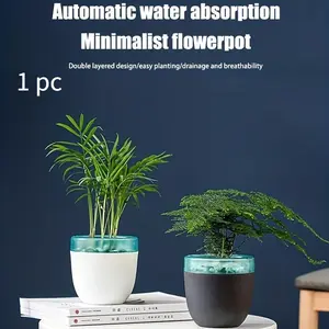 1pcs Automatic Water Absorption Free Water Storage Flowerpot Lazy Automatic Watering Resin Plastic Succulent White Flowerpot, Creative Pots, Super Beautiful Decorative Flower Pot, Indoor Outdoor Home Decor Garden Patio