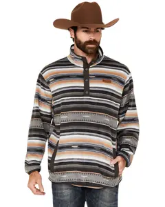 Cinch Men's Striped Print Quarter Snap Long Sleeve Pullover - Mwk1514024