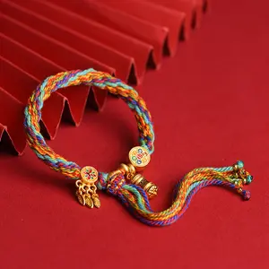BeadBreath Tibetan Style Colorful Braided Bracelet, Prayer Wheel Charm Woven Cord, Ethnic Lucky Adjustable Bracelet