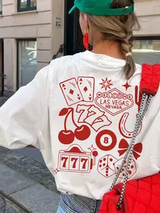 Women's "Welcome to Las Vegas" Retro American T-Shirt | Casino Elements Back Print Oversized Short Sleeve Tee