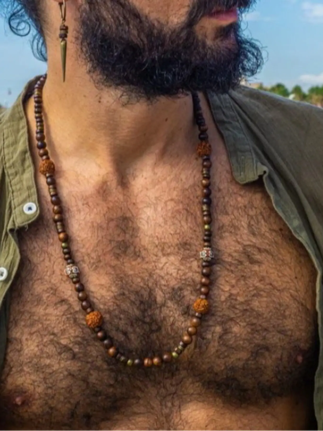 Bohemian Style Coconut Shell Wood Bead Necklace, Men's Vacation Necklace, Vintage Long Beach Beach Inspired Walnut Collar Chain, Retro Fashion Jewelry, Boho Jewelry, Boho Pendant, Wooden Bead Necklace