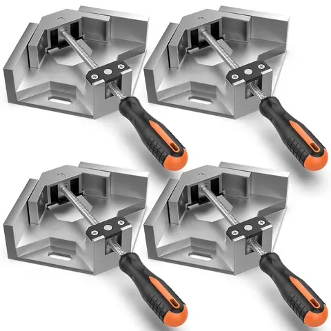 Moko 4-Pack Sturdy 90-Degree Wood Corner Clamps, Die-Casting Aluminum Alloy, Single Ergonomic Anti-Skid Handle, Swing Jaw Adjust, Woodworking Projects Tools, Thoughtful Gift for Dads