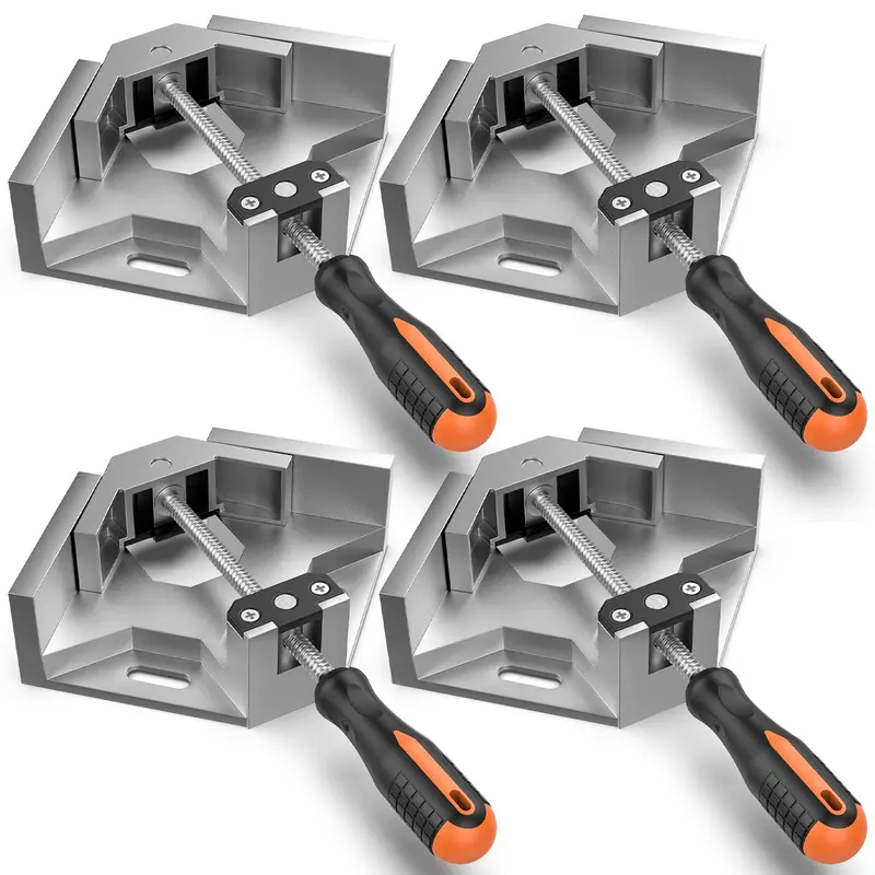 Moko 4-Pack Sturdy 90-Degree Wood Corner Clamps, Die-Casting Aluminum Alloy, Single Ergonomic Anti-Skid Handle, Swing Jaw Adjust, Woodworking Projects Tools, Thoughtful Gift for Dads