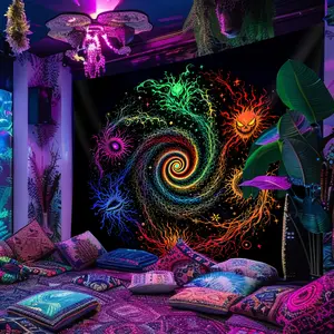 1pc Vibrant Psychedelic UV Black Light Tapestry - Large, Colorful Swirling Patterns, Peach Skin Fluorescent Wall Hanging with Free Accessories, Perfect for Bedroom, Living Room, Office Decor & Festivals, Bedroom Wall Decoration