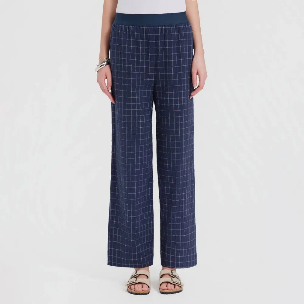 Women's Mid-Rise Wide Leg Pull-On Pants - Universal Thread Windowpane