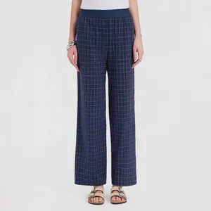 Women's Mid-Rise Wide Leg Pull-On Pants - Universal Thread Navy Blue Windowpane XS