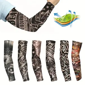 6pcs Temporary Tattoo Arm Sleeves Arts Fake Slip on Arm Sunscreen Sleeves Body Art Stockings Protector -Designs Skull, and Etc Unisex Stretchable Cosplay Accessories