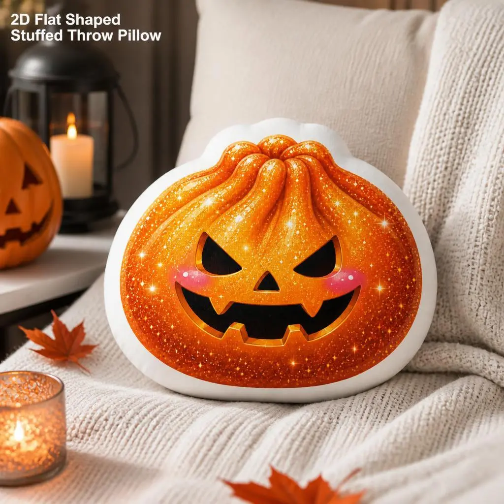 Cute Kawaii Halloween Dumpling Jack O Lantern Pumpkin Smile Stuffed Throw Pillow Cute Room Decor