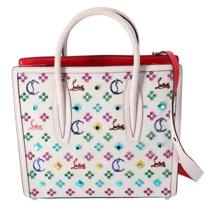 Pre-owned christian louboutin Canvas Tote Bags Loubinthesky Medium Paloma Satchel Beige Logo Classic